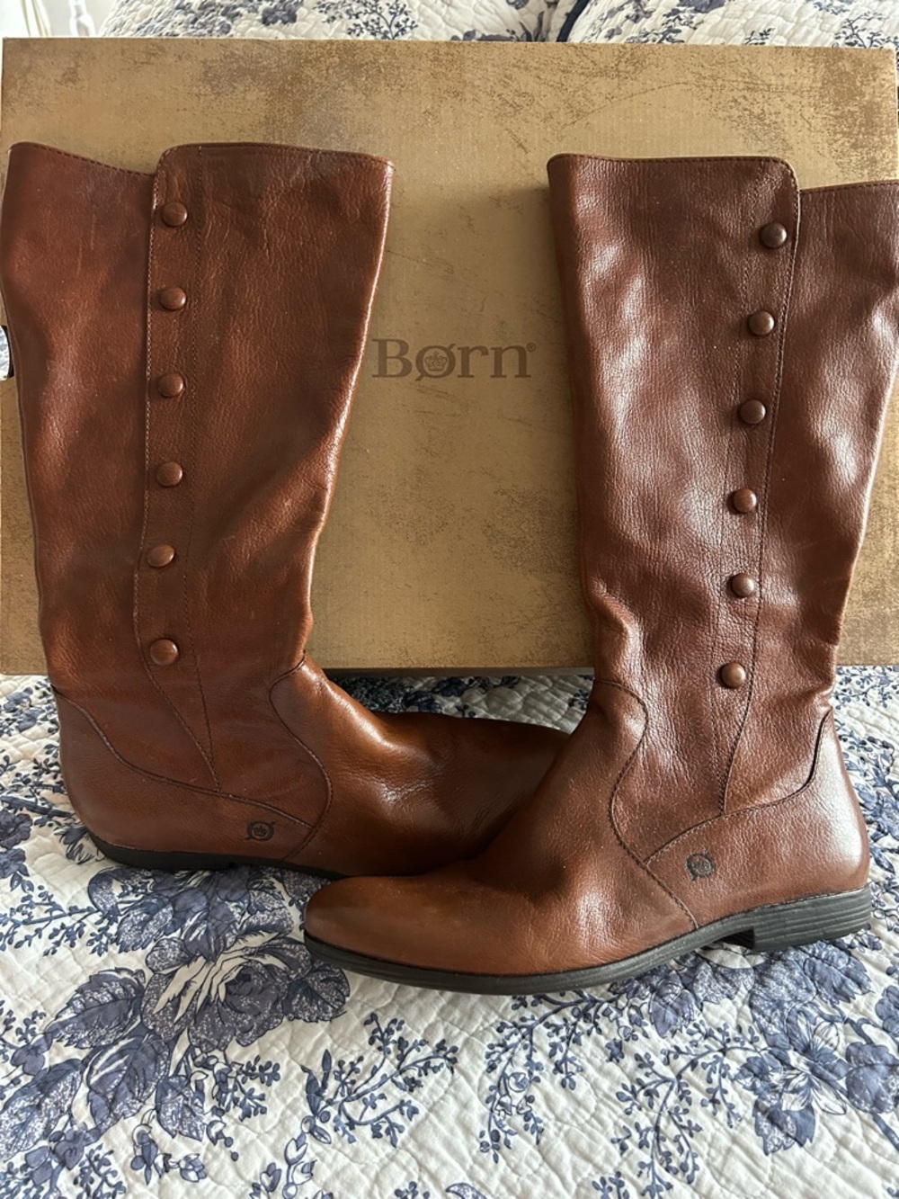Born Brown Button-Detail Leather Knee Boots